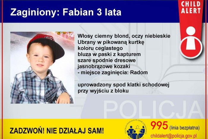 Child Alert – Poszukiwania 3 letniego Fabiana